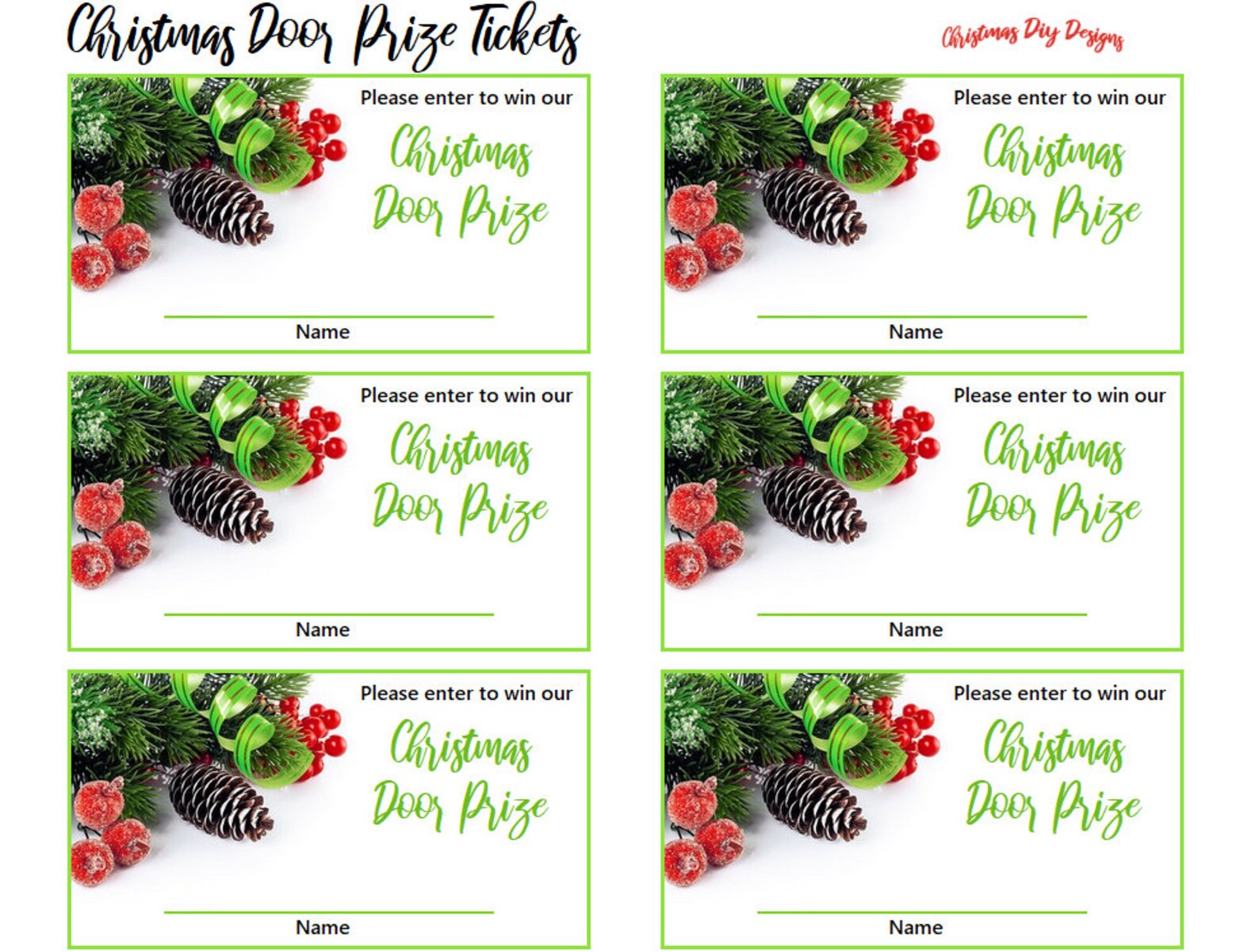 Christmas Door Prize Tickets Printable Christmas Door Prize Tickets