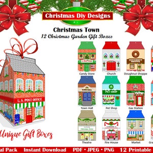 Druckbare Weihnachtshäuser - Weihnachtsgeschenkboxen, Weihnachtsparty-Geschenkboxen, Weihnachtshaus-Geschenkboxen, Weihnachtshäuser, INSTANT DOWNLOAD