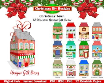 Printable Christmas Houses - Christmas Gift Boxes,Christmas Party Gift Boxes,Christmas House Gift Boxes,Christmas Houses,INSTANT DOWNLOAD