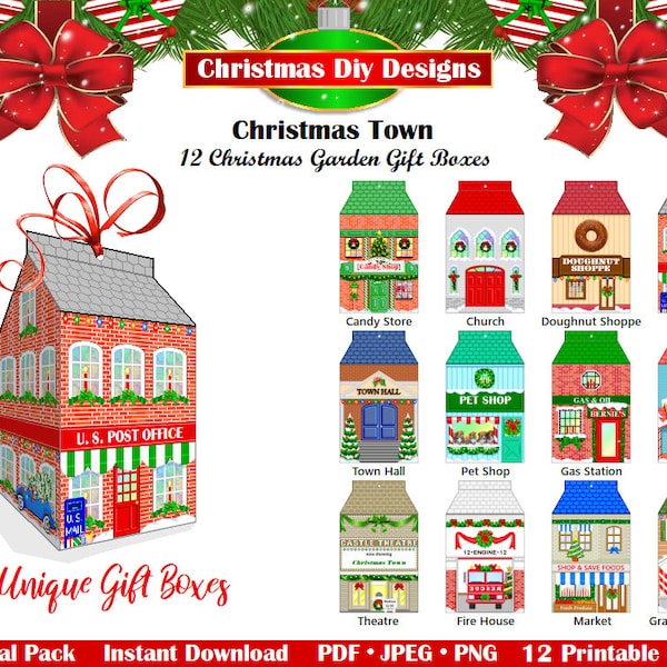 Printable Christmas Houses - Christmas Gift Boxes,Christmas Party Gift Boxes,Christmas House Gift Boxes,Christmas Houses,INSTANT DOWNLOAD