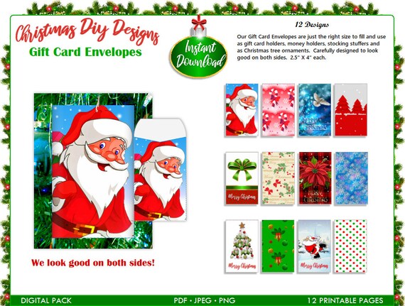 Printable Christmas Gift Card Holders Christmas Gift Card | Etsy