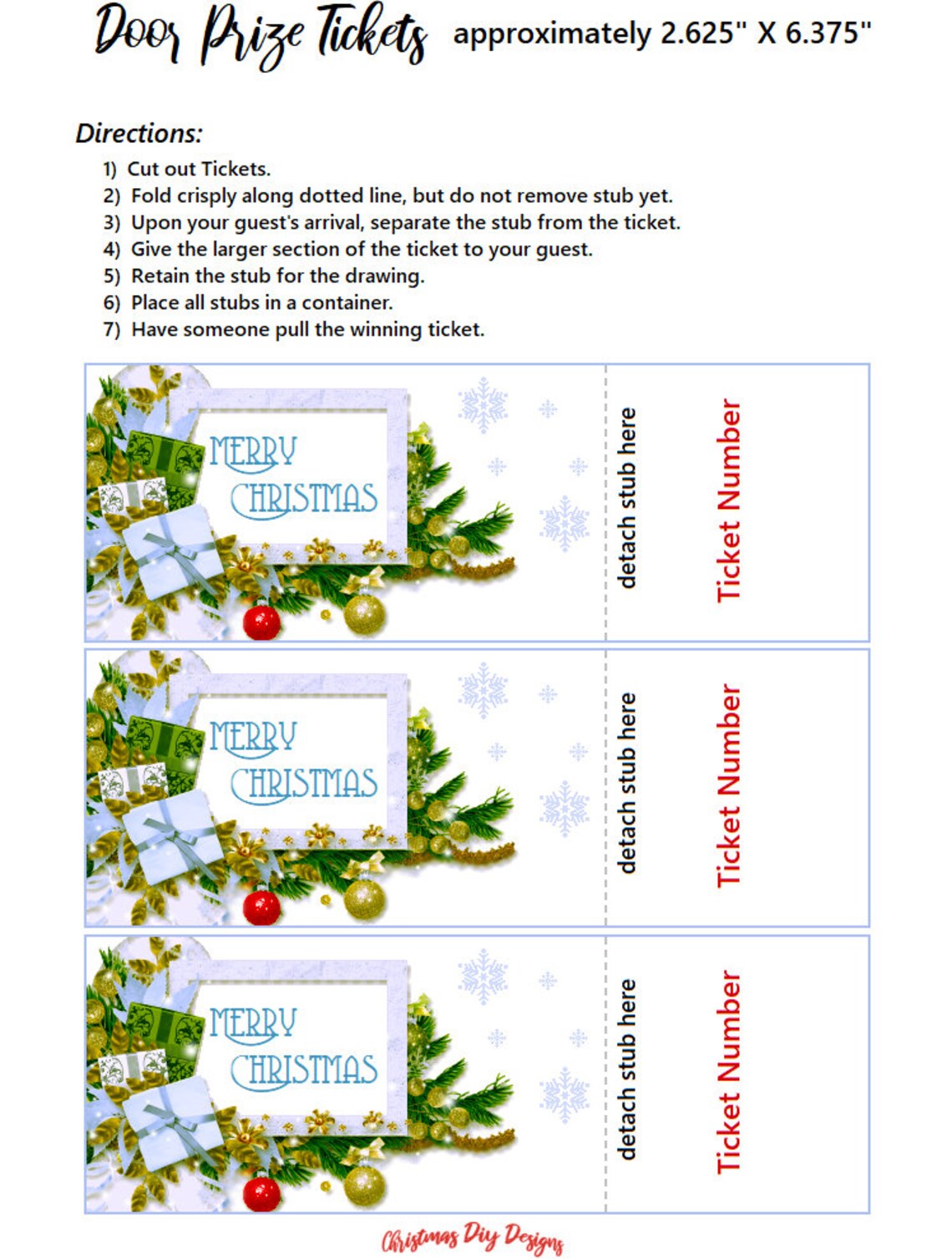 Christmas Door Prize Tickets Printable Christmas Door Prize | Etsy