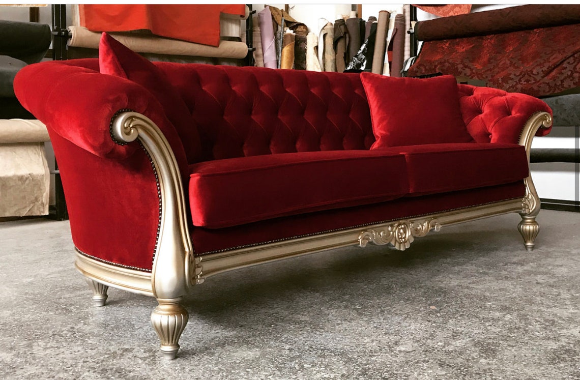 Red Tufted Velvet Sofa Set | Etsy