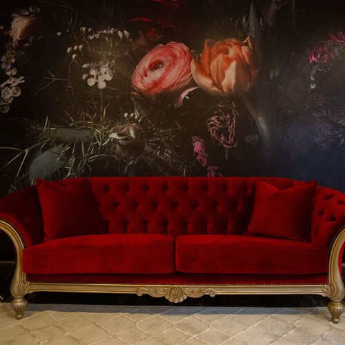 Red Tufted Velvet Sofa Set Etsy