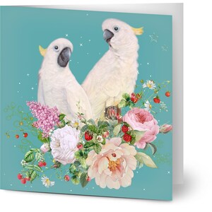 Peekaboo - 10 biglietti vuoti con buste - tema cacatua con fiori e stelle
