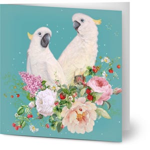 Peekaboo - 10 blank cards with envelopes - cockatoo bird theme with florals and stars