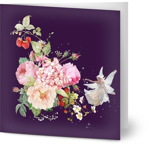 10 blanco kaarten met enveloppen - engelenfeeënthema met bloemen en sterren