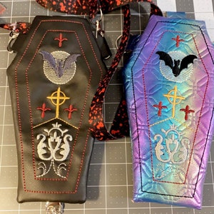 Gothic Coffin shaped embroidered bag, gothic purse, gifts for her