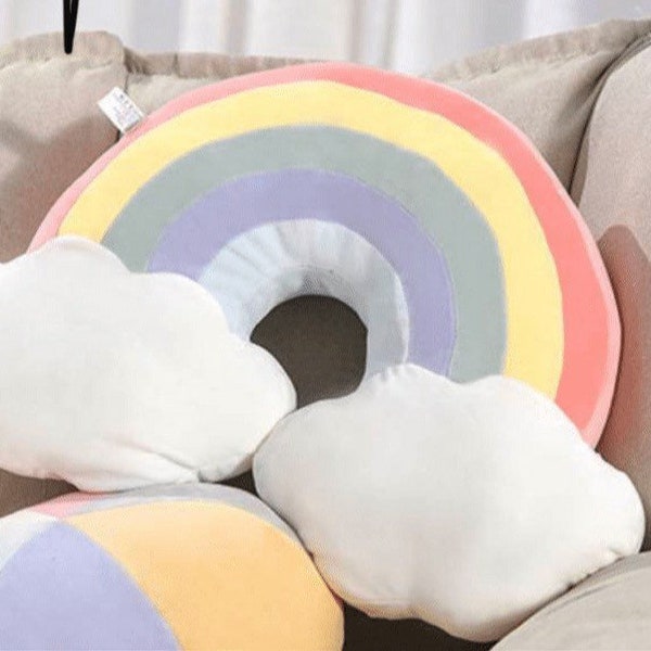 Personalized rainbow cloud pillow for babies nursery decor, one cloud or two.Newborn baby gift, baby announcement pillow,