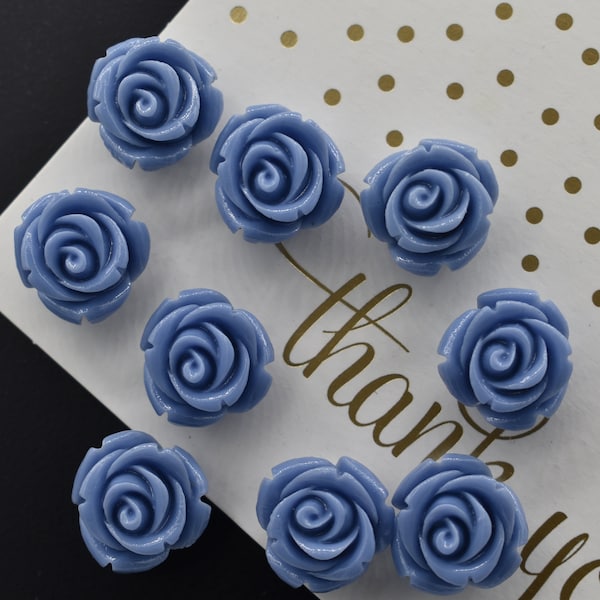 Pretty Rose flower magnets in modern French blue, Refrigerator Magnets, for Organizers, and  fabric magnetic memo boards. Set of 9.
