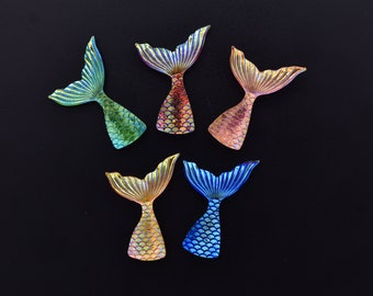 Shimmering Mermaid Tail Magnets, Set of 5, Ocean Beach Decor