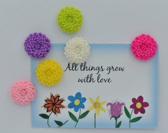 Dahlia Flower Magnets, Colorful Refrigerator Magnets, Set of 6