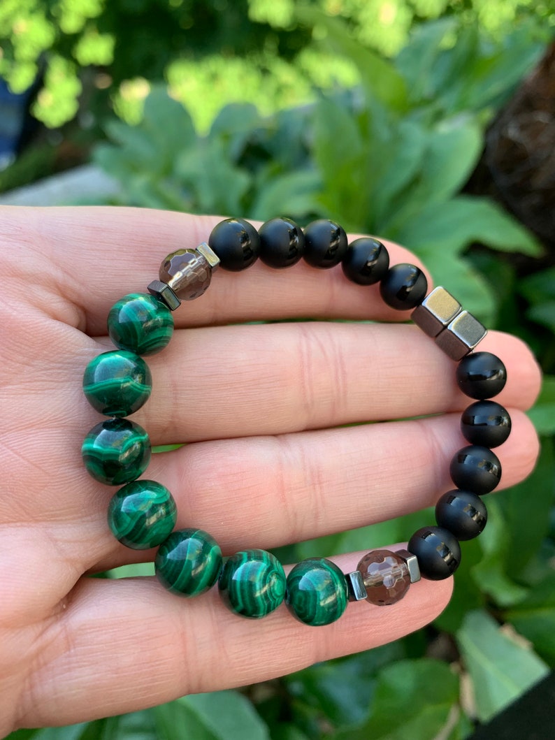 Wicca. Reiki Malachite Spiritual bracelet Onyx Lithotherapy PROTECTIVE stones Smoked Quartz Natural stone Gems