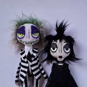Beetlejuice and Lydia Deetz - handmade dolls / gothic dolls / Tim Burton Style / Ooak Dolls