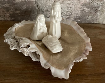 Elegant Mini Nativity in an Oyster Shell from the Texas Coast