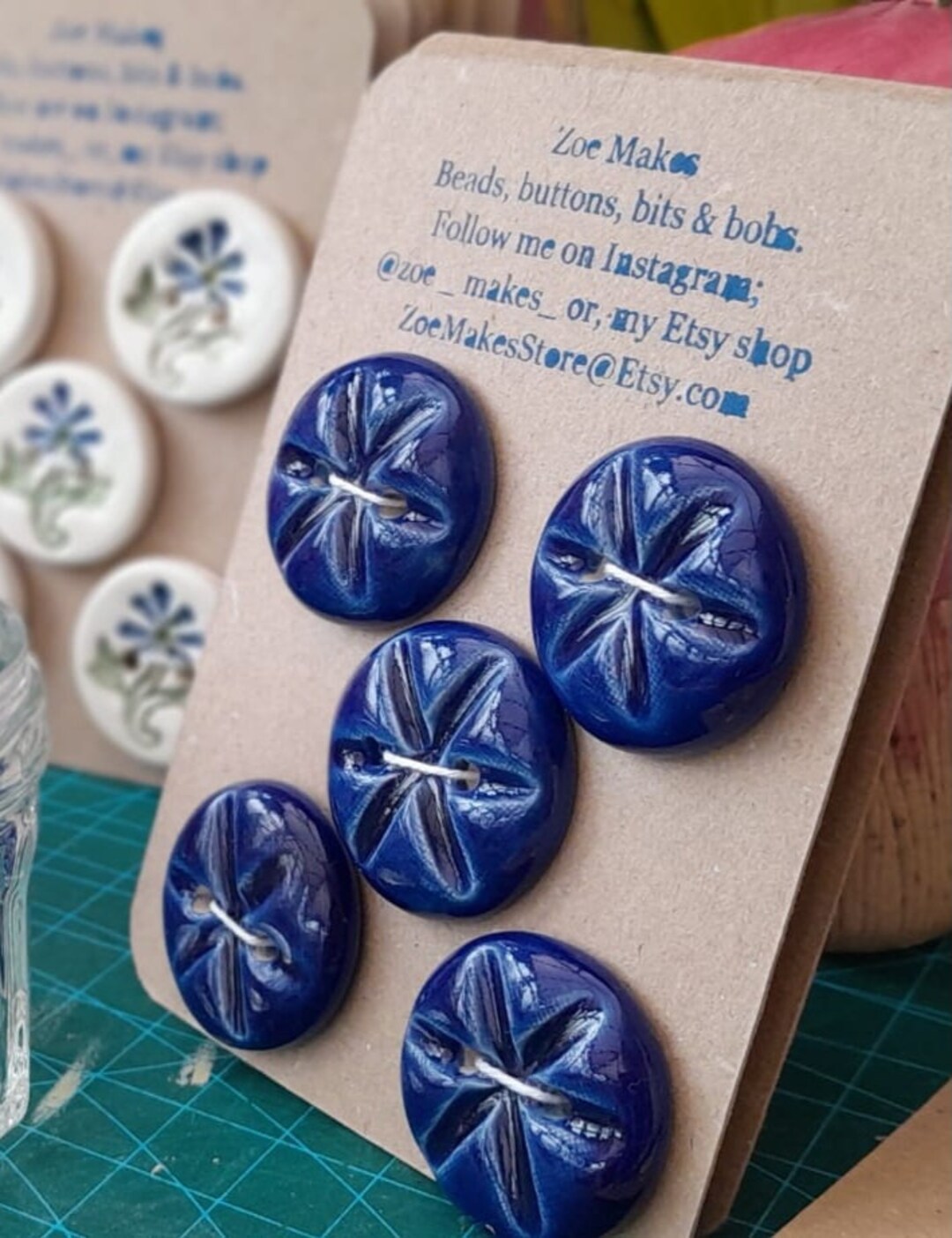 Handmade Royal Blue Ceramic Buttons: Embossed Design, 25mm (set of 5 ...