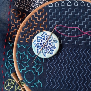 Needle minder, magnetic. For; cross stitch, embroidery, tapestry,  patchwork, sewing, knitting. Handmade, handpainted ceramic needle minder.