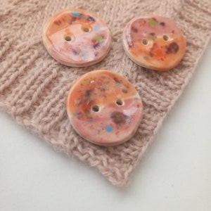 Ceramic Buttons handmade, Multicoloured set of handmade ceramic buttons. Peach, pink and multicolour buttons.