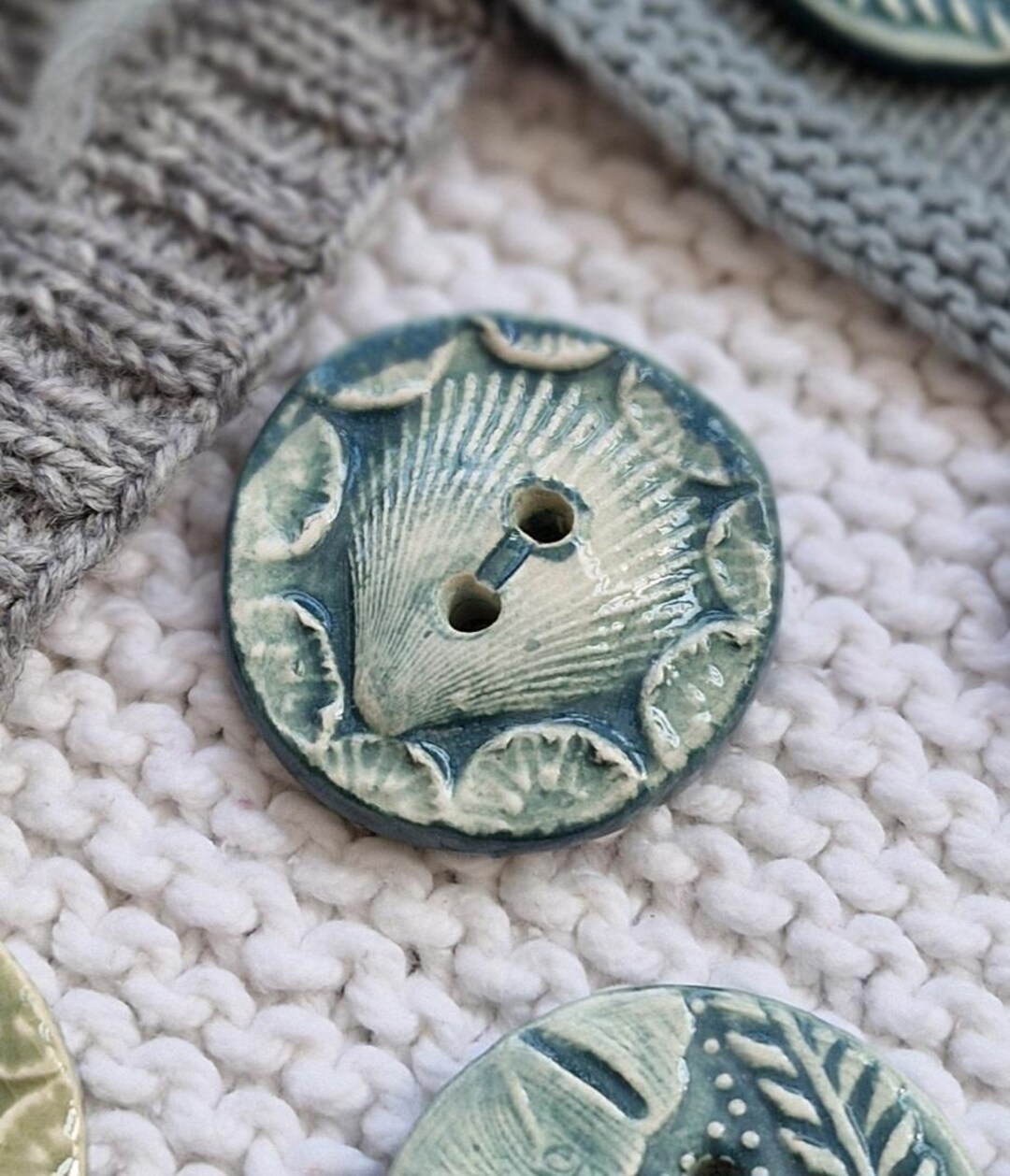 Handmade Sea Green Ceramic Seashell Button: Chunky 40mm - Etsy UK