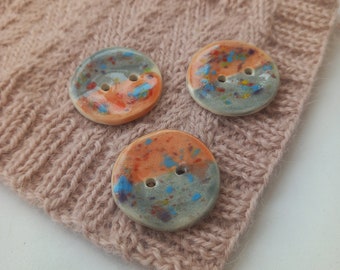 Handmade Ceramic Buttons: Multicoloured Speckle Glaze, 30mm (Set of 3)