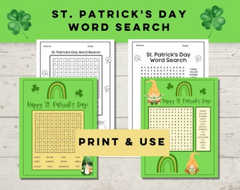 St. Patrick's Day Word Find, St. Patrick's Day Activity, St. Patrick's Day Word Search, Gnome Theme Word Search