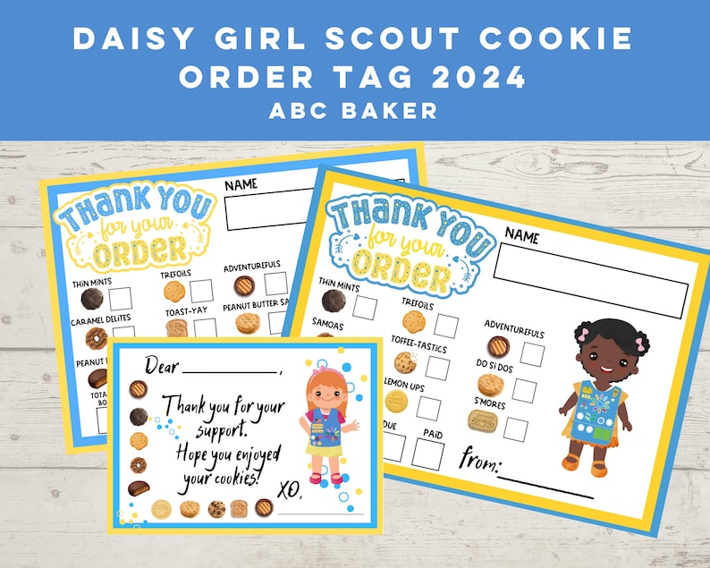 DAISY Girl Scout Cookie Printable 2024, ABC Baker, Cookie Order Tag