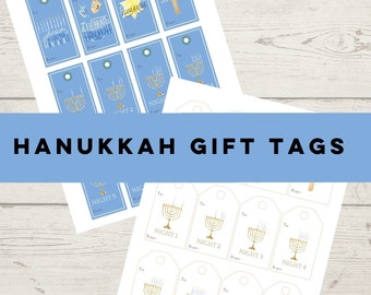 Printable Hanukkah Gift Tags, Blue & White, Hanukkah Wishes (PDF)