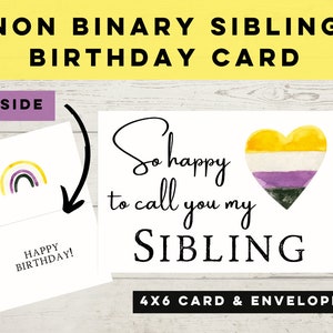 Niet-binaire broer of zus verjaardagskaart, gelukkige verjaardag broer of zus wenskaart, niet-binair, LGBTQ Pride, Trans Friendly