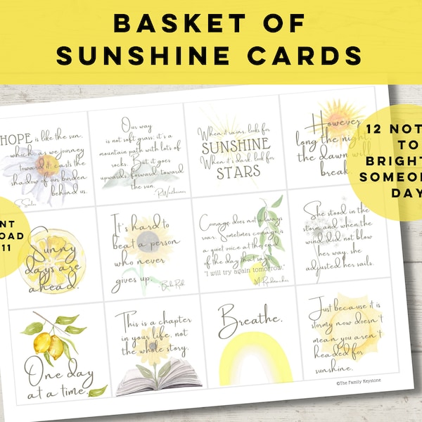 Sunshine Basket Printable, Box of Sunshine, Gift Tags, Encouragement Gift, , Gift for Friend with Cancer, Sympathy Gift, Cheer Box