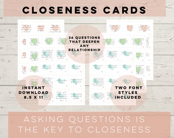 Questions for Couples, Relationship Cards, Closeness Cards, Cards for Conversation Starters, Date Night at Home, Conversation Cards