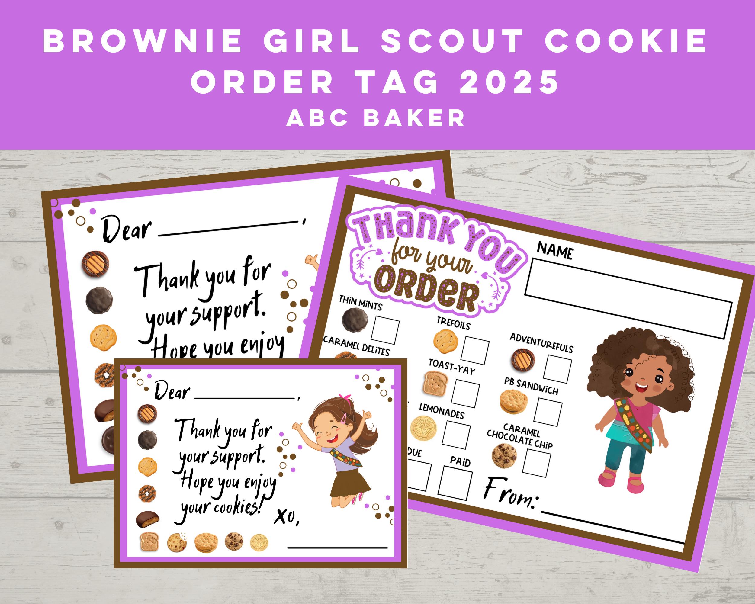 brownie girl scout cookie printable 2025, cookie order tag, abc