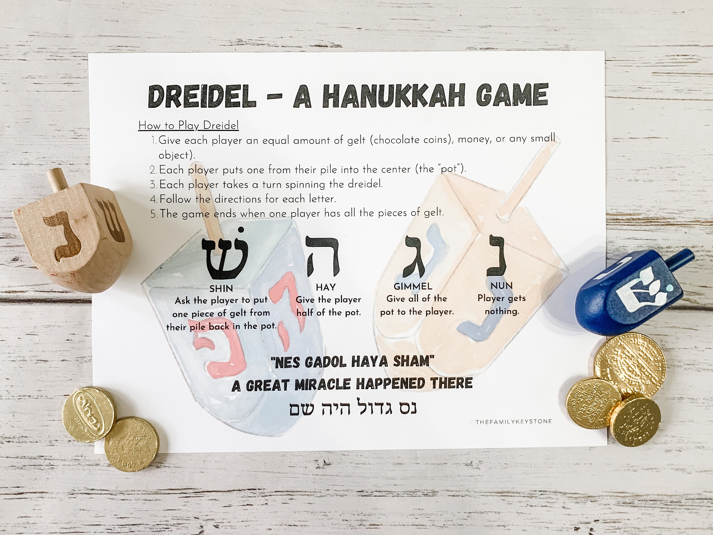 Realspring Hanukkah Gift Set - 200 Gold Coins & 10 Wooden Dreidels For Party Games & Decor