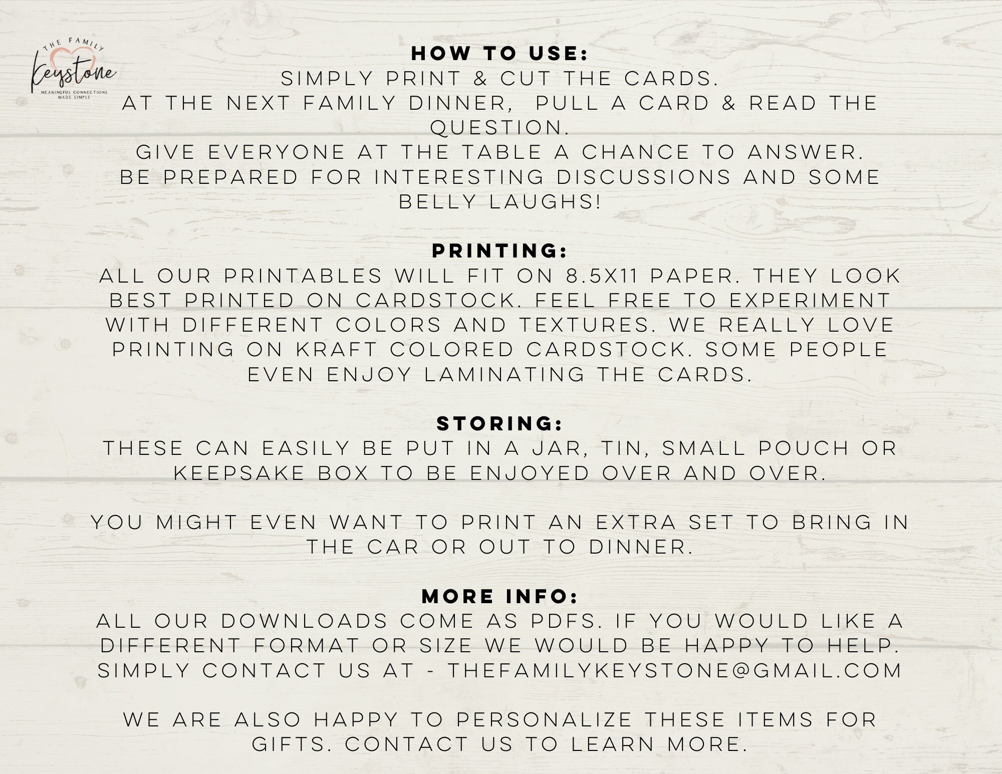 Family Questions for the Dinner Table, Questions for Families Dinner