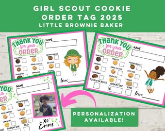 Girl Scout Cookie Thank You, Girl Scout Cookie Thank You Note Printable, Cookie Order Tag, Little Brownie Baker, Girl Scout Cookie Receipt
