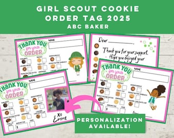 Thank You Girl Scout Cookies,Girl Scout Cookie Thank You, Cookie Order Tag, ABC Baker, Girl Scout Cookie Receipt