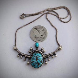 Sterling silver spider web turquoise vintage necklace
