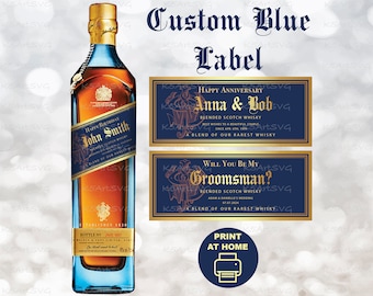 Etiqueta Azul Johnnie Walker Imprimible, Etiqueta de Whisky Personalizada, Regalo de Cumpleaños, Diseño Realista, Etiqueta de Licor 750 ml