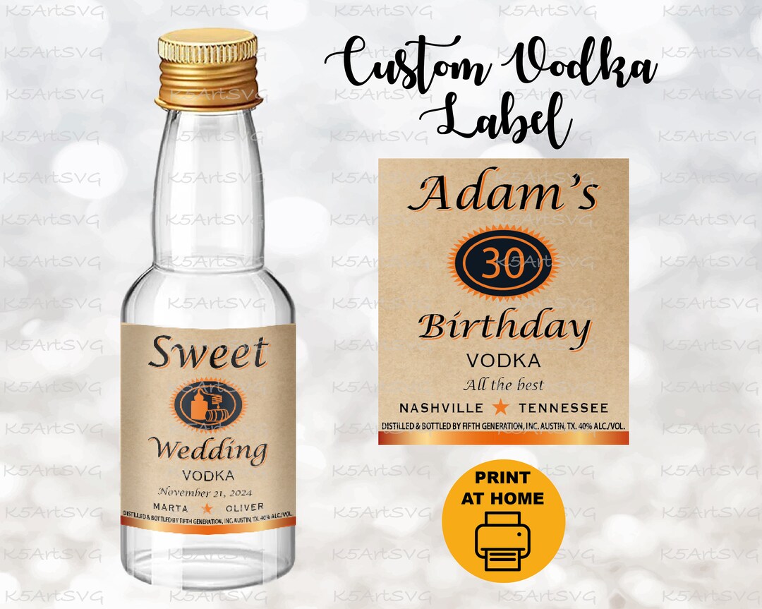Mini Vodka Tito's Label, Shot 50ml Favors, Printable Personalized Titos, Orange Alcohol Label ...