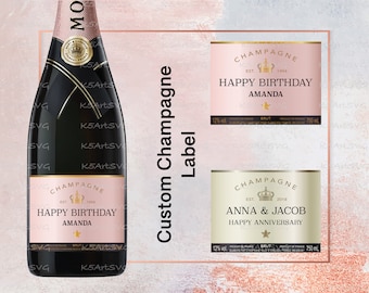 Benutzerdefiniertes 750 ml Champagneretikett, digitaler Download, Champagnerflaschenetiketten, druckbares personalisiertes Champagneretikett, Roségold-Beigegeschenketikett