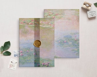Printable Wedding Vellum Wrap, Water Lilies Painting I.