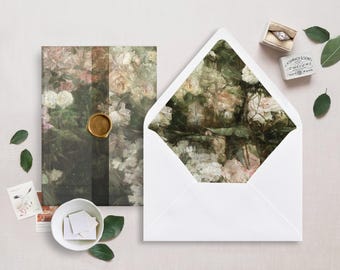 Printable Wedding Vellum Wrap and Envelope Liner for 5x7 Wedding Invitations Mini Bundle, Roses Painting