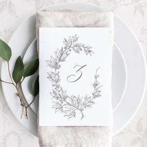 Printable Wedding Table Numbers Template, Editable Small Table Sign Cards with Vintage Laurel Wreath, 5x7 and 4x6 Table Number, Mia