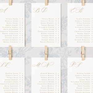 Modello di grafico dei posti a sedere alfabetico 5x7, carte di grafico dei posti a sedere calligrafiche stampabili in oro, carte di grafico dei posti a sedere eleganti modificabili 4x6, CS