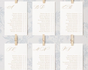 5x7 Alphabetical Seating Chart Template, Printable Calligraphy Seating Chart Cards in Gold, Editable Elegant Seating Chart Cards 4x6, CS