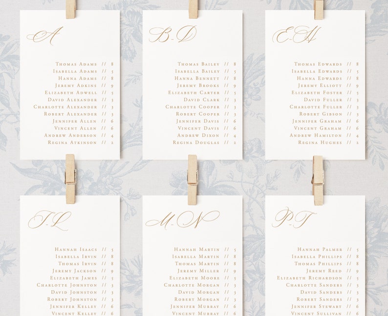 Seating Letters 5x7 Alphabetical Seating Chart Template, Printable Calligraphy Seating ...