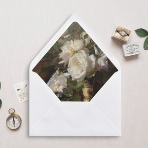 Druckbare Umschlag Liner, A7, Euro Klappe, Quadrat Klappe, 6,5 Quadrat, A6, 5,75 Quadrat, 4 Stange, 4 Stange für 5x7 Hochzeitseinladungen, Weiße Rosen