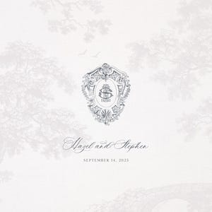 Plantilla de escudo de boda real, monograma vintage editable, inicial y fecha personalizadas, descarga digital clásica