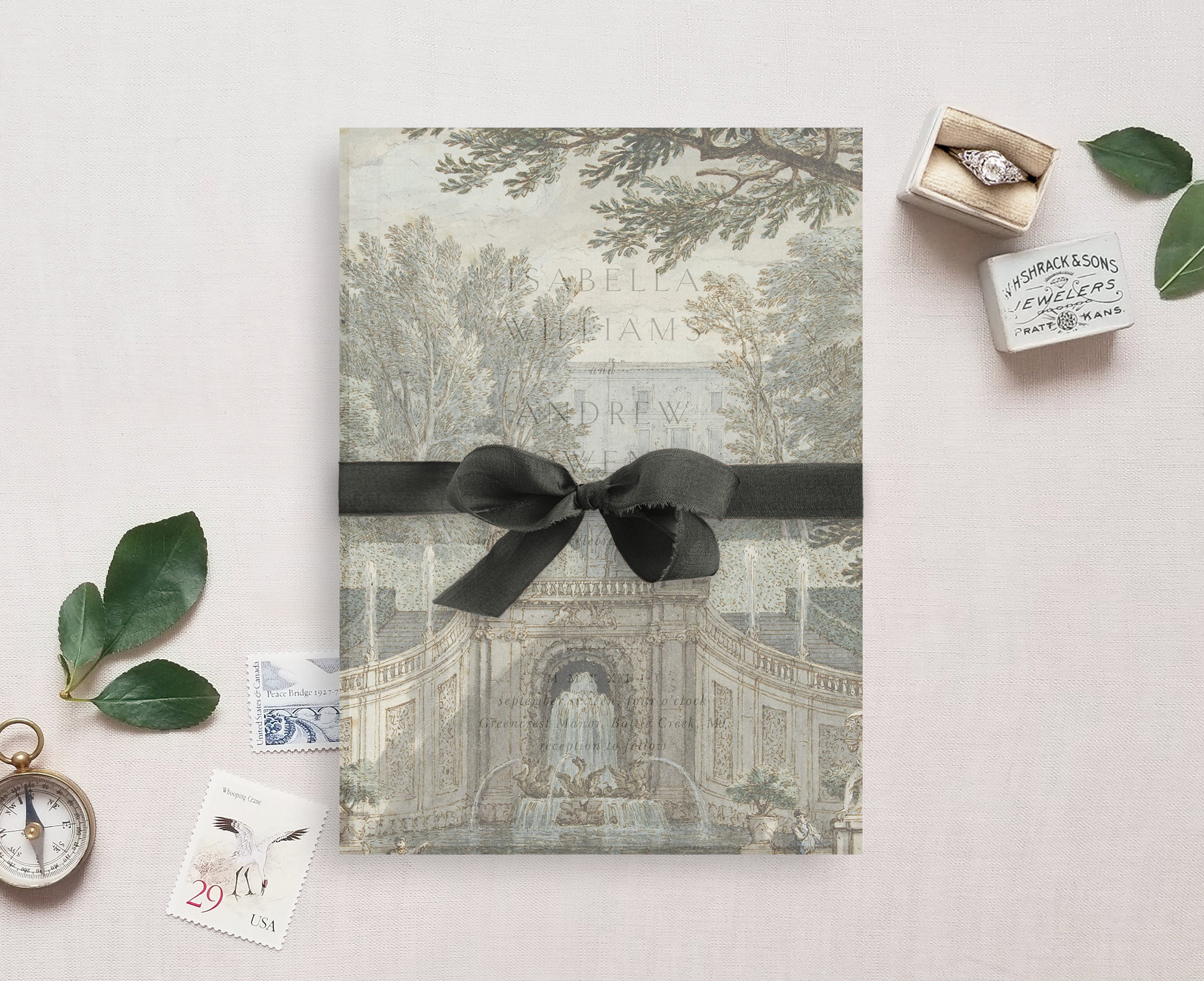 Printable Wedding Vellum Overlay for 5x7" Invitation, Castle Garden