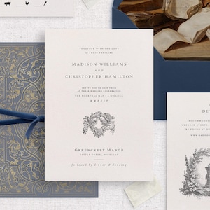 Set di modelli di inviti di nozze in stile libro vintage stampabili, inviti di nozze letterari modificabili, biglietti RSVP con dettagli di nozze di storie d'amore