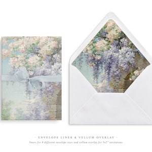 Druckbare Hochzeit Pergament Overlay und Umschlag Liner für 5x7 Hochzeitseinladungen Mini Bundle, Glyzinien Malerei